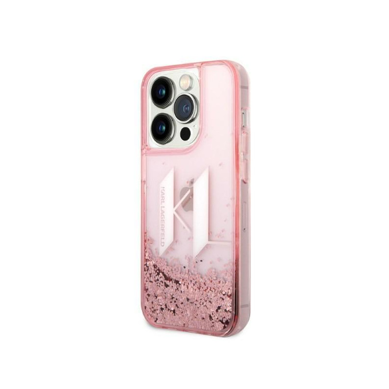Karl Lagerfeld Liquid Glitter Big KL dėklas iPhone 14 Pro - rožinis