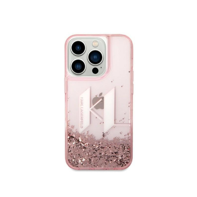 Karl Lagerfeld Liquid Glitter Big KL dėklas iPhone 14 Pro - rožinis