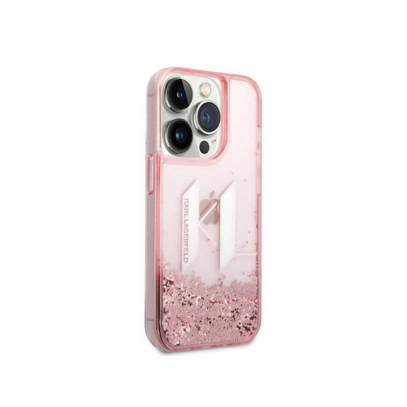 Karl Lagerfeld Liquid Glitter Big KL dėklas iPhone 14 Pro - rožinis