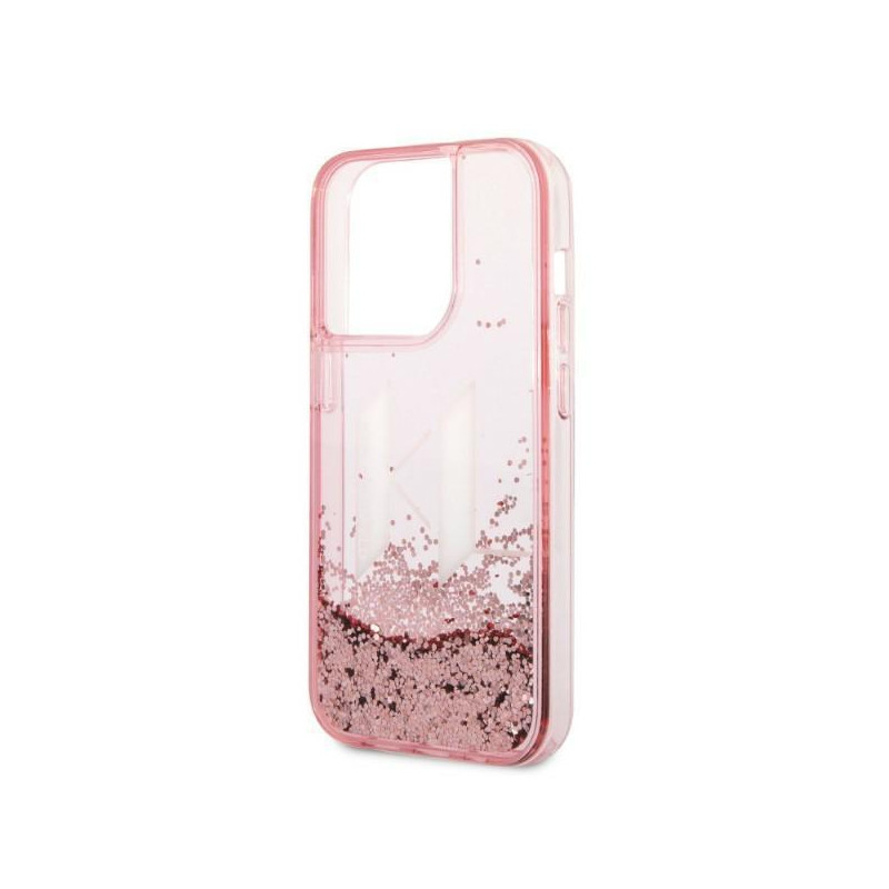 Karl Lagerfeld Liquid Glitter Big KL dėklas iPhone 14 Pro - rožinis