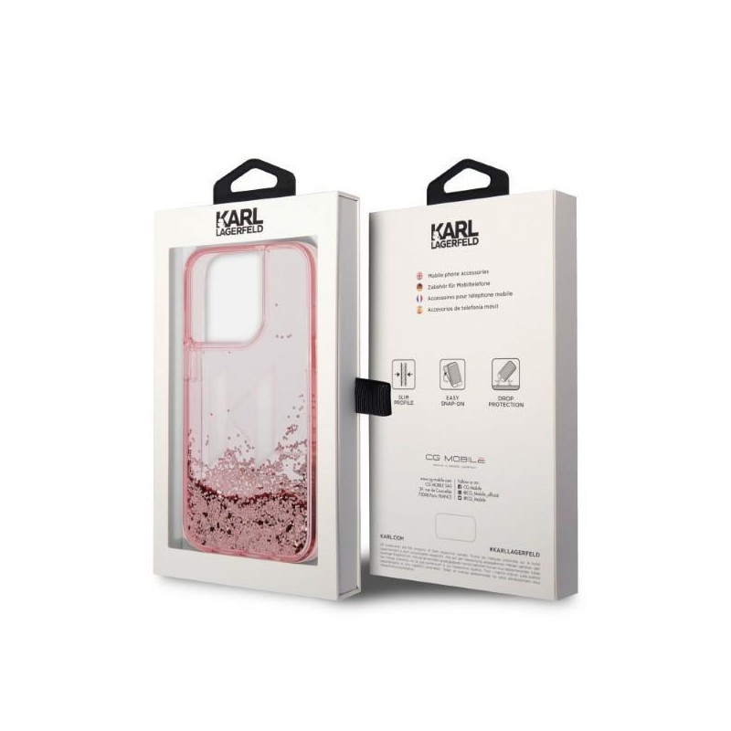 Karl Lagerfeld Liquid Glitter Big KL dėklas iPhone 14 Pro - rožinis
