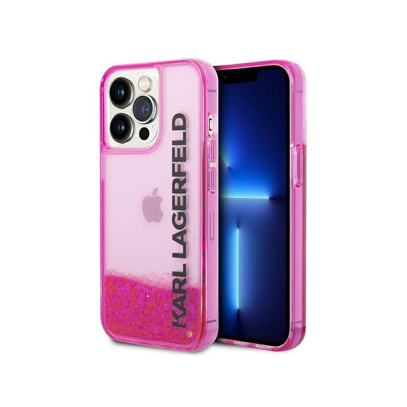 Karl Lagerfeld Liquid Glitter Elong dėklas, skirtas iPhone 14 Pro Max - rožinis