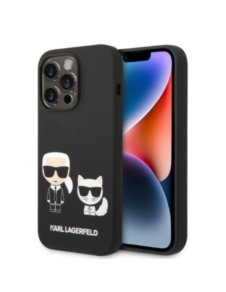 Karl Lagerfeld skystas silikonas Karl&Choupette MagSafe dėklas iPhone 14 Pro - juodas