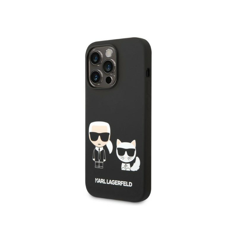 Karl Lagerfeld skystas silikonas Karl&Choupette MagSafe dėklas iPhone 14 Pro - juodas
