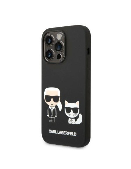 Karl Lagerfeld skystas silikonas Karl&Choupette MagSafe dėklas iPhone 14 Pro - juodas