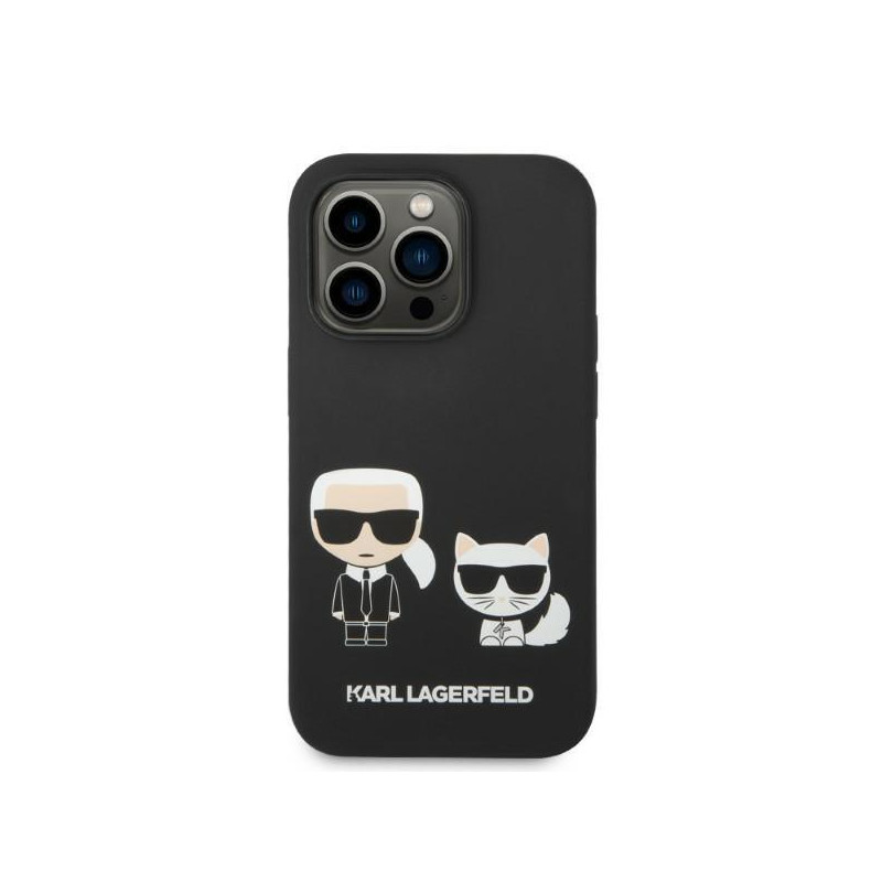 Karl Lagerfeld skystas silikonas Karl&Choupette MagSafe dėklas iPhone 14 Pro - juodas