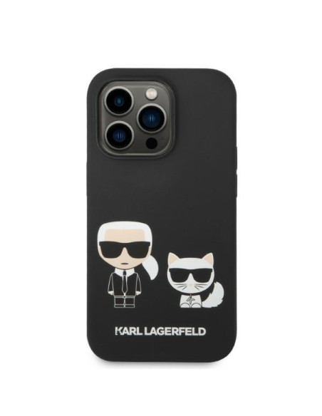 Karl Lagerfeld skystas silikonas Karl&Choupette MagSafe dėklas iPhone 14 Pro - juodas