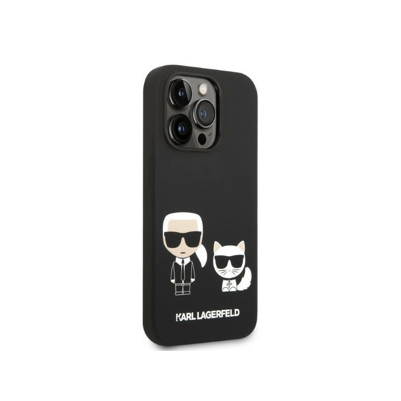 Karl Lagerfeld skystas silikonas Karl&Choupette MagSafe dėklas iPhone 14 Pro - juodas