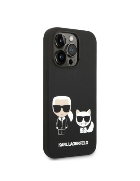 Karl Lagerfeld skystas silikonas Karl&Choupette MagSafe dėklas iPhone 14 Pro - juodas