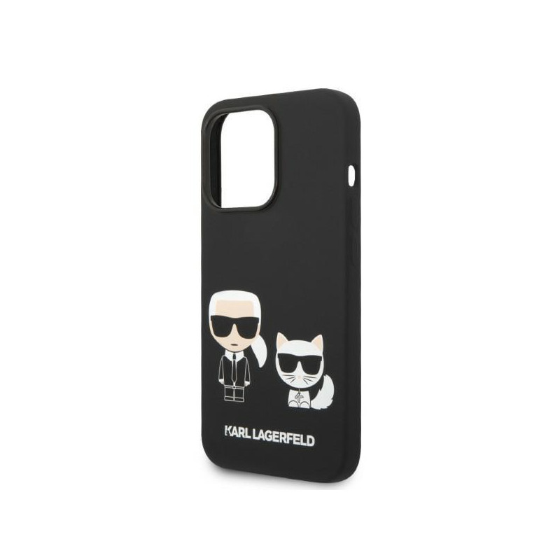 Karl Lagerfeld skystas silikonas Karl&Choupette MagSafe dėklas iPhone 14 Pro - juodas