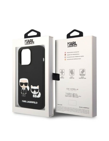Karl Lagerfeld skystas silikonas Karl&Choupette MagSafe dėklas iPhone 14 Pro - juodas