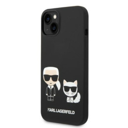 Karl Lagerfeld skystas silikonas Karl&Choupette MagSafe dėklas iPhone 14 Plus - juodas