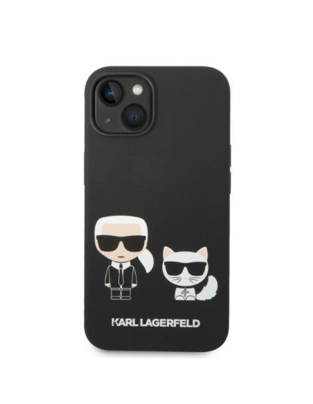 Karl Lagerfeld skystas silikonas Karl&Choupette MagSafe dėklas iPhone 14 Plus - juodas