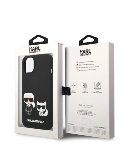 Karl Lagerfeld skystas silikonas Karl&Choupette MagSafe dėklas iPhone 14 Plus - juodas