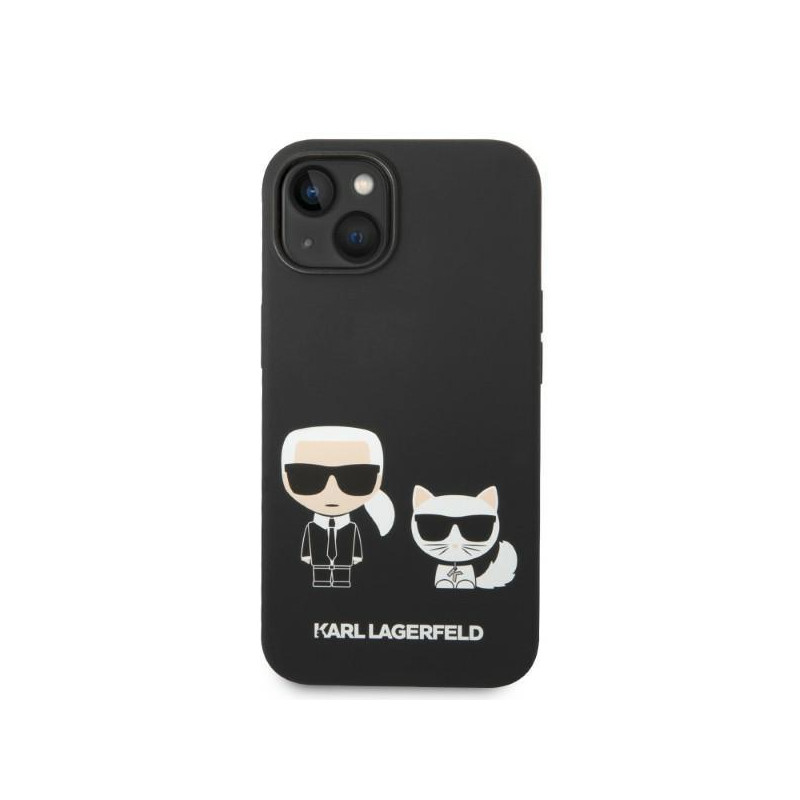 Karl Lagerfeld skystas silikonas Karl&Choupette MagSafe dėklas iPhone 14 - juodas