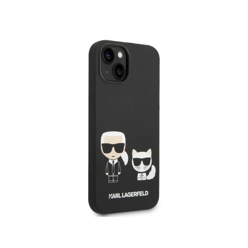Karl Lagerfeld skystas silikonas Karl&Choupette MagSafe dėklas iPhone 14 - juodas