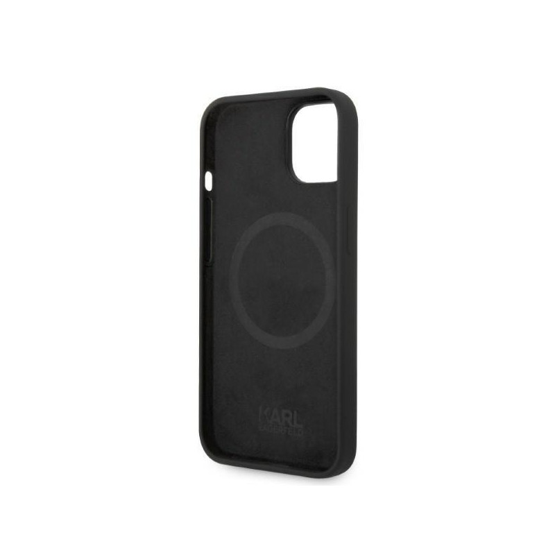 Karl Lagerfeld skystas silikonas Karl&Choupette MagSafe dėklas iPhone 14 - juodas