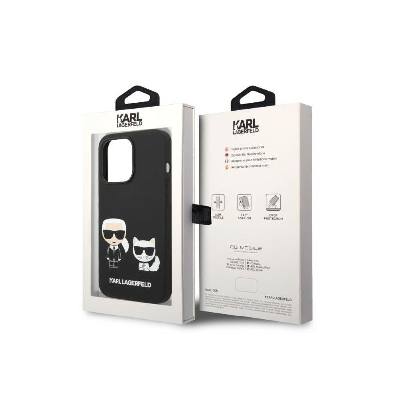 Karl Lagerfeld skystas silikonas Karl&Choupette MagSafe dėklas iPhone 14 Pro Max - juodas