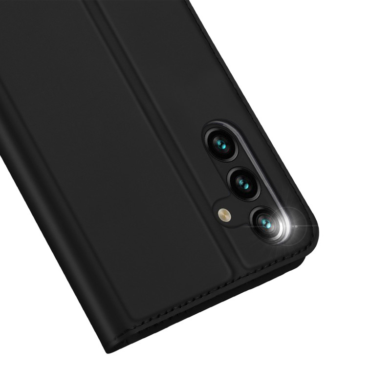 Dux Ducis Skin Pro dėklas, skirtas Samsung Galaxy A14 4G / 5G dangtelis su apverčiamu kortelių piniginės stovu juodas