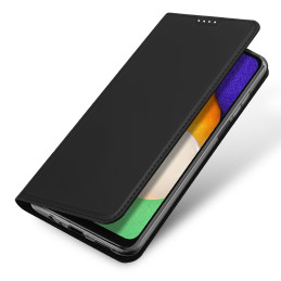 Dux Ducis Skin Pro dėklas, skirtas Samsung Galaxy A14 4G / 5G dangtelis su apverčiamu kortelių piniginės stovu juodas