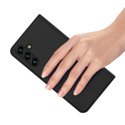 Dux Ducis Skin Pro dėklas, skirtas Samsung Galaxy A14 4G / 5G dangtelis su apverčiamu kortelių piniginės stovu juodas