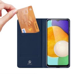 „Dux Ducis Skin Pro“ dėklas, skirtas „Samsung Galaxy A14 4G / 5G“ dangteliu su apverčiamu kortelės piniginės stovu mėlyn...
