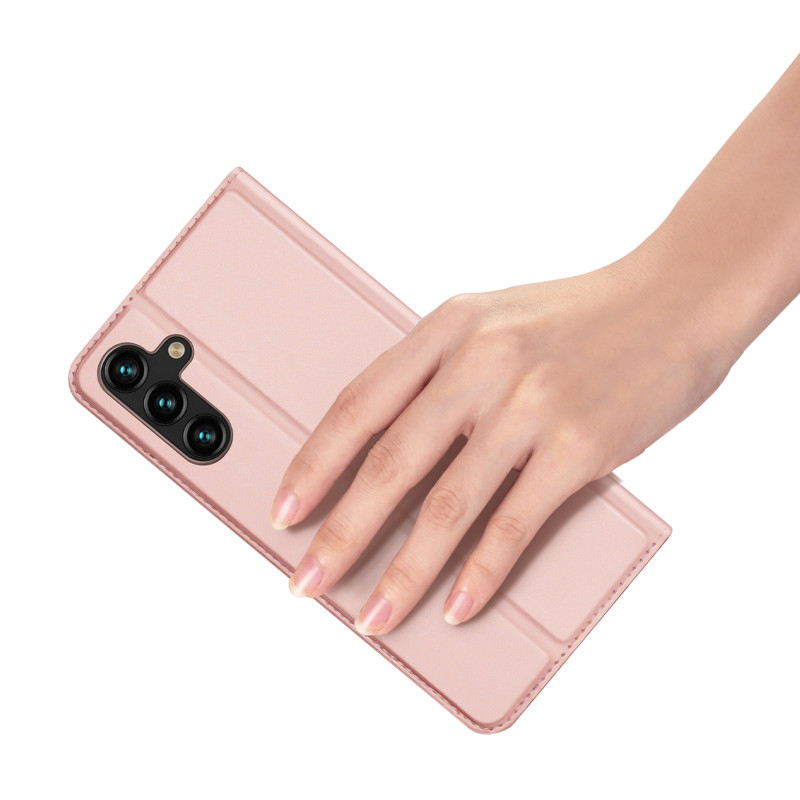 Dux Ducis Skin Pro dėklas, skirtas Samsung Galaxy A14 4G / 5G atverčiamas dangtelis kortelės piniginės stovas, rožinis