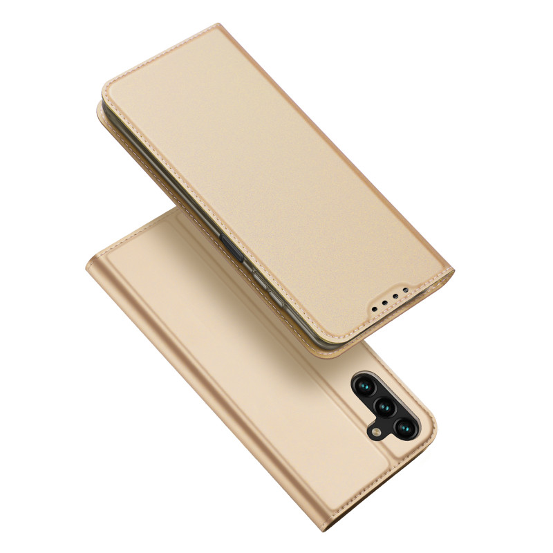 Dux Ducis Skin Pro dėklas, skirtas Samsung Galaxy A14 5G atverčiamas dangtelis kortelės piniginės stovas auksinis Dux Ducis Skin Pro dėklas, skirtas Samsung Galaxy A14 5G atverčiamas dangtelis kortelės piniginės stovas auksinis