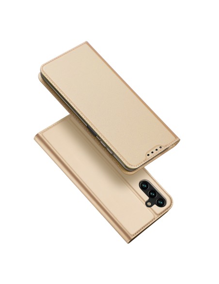 Dux Ducis Skin Pro dėklas, skirtas Samsung Galaxy A14 5G atverčiamas dangtelis kortelės piniginės stovas auksinis Dux Ducis Skin Pro dėklas, skirtas Samsung Galaxy A14 5G atverčiamas dangtelis kortelės piniginės stovas auksinis
