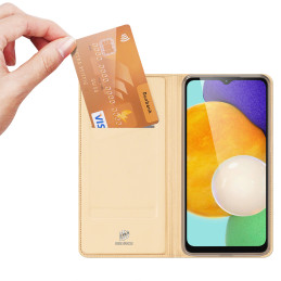 Dux Ducis Skin Pro dėklas, skirtas Samsung Galaxy A14 5G atverčiamas dangtelis kortelės piniginės stovas auksinis
