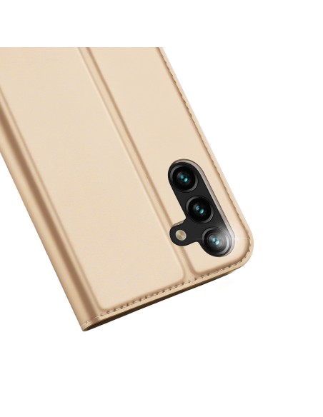Dux Ducis Skin Pro dėklas, skirtas Samsung Galaxy A14 5G atverčiamas dangtelis kortelės piniginės stovas auksinis Dux Ducis Skin Pro dėklas, skirtas Samsung Galaxy A14 5G atverčiamas dangtelis kortelės piniginės stovas auksinis
