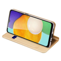 Dux Ducis Skin Pro dėklas, skirtas Samsung Galaxy A14 5G atverčiamas dangtelis kortelės piniginės stovas auksinis