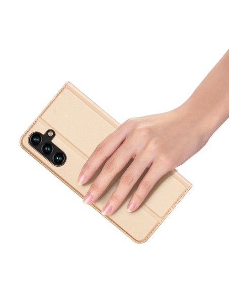 Dux Ducis Skin Pro dėklas, skirtas Samsung Galaxy A14 5G atverčiamas dangtelis kortelės piniginės stovas auksinis Dux Ducis Skin Pro dėklas, skirtas Samsung Galaxy A14 5G atverčiamas dangtelis kortelės piniginės stovas auksinis