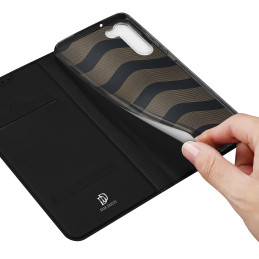 Dux Ducis Skin Pro dėklas, skirtas Samsung Galaxy S23 dangteliu su atvartu kortelės piniginės stovu juodas