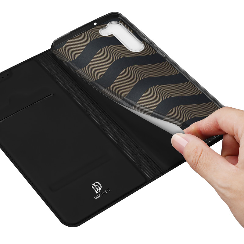 Dux Ducis Skin Pro dėklas, skirtas Samsung Galaxy S23 dangteliu su atvartu kortelės piniginės stovu juodas