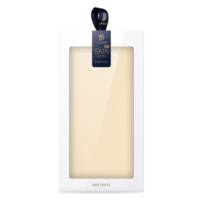 Dux Ducis Skin Pro dėklas, skirtas Samsung Galaxy S23 dangteliu su atvartu kortelės piniginės stovu auksinis
