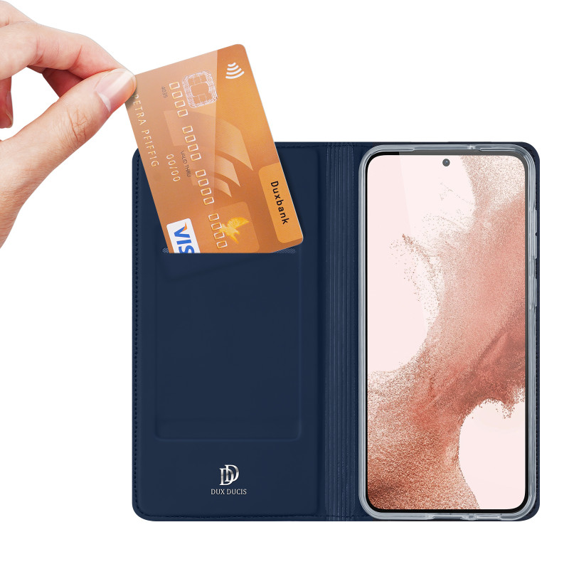 Dux Ducis Skin Pro dėklas, skirtas Samsung Galaxy S23+ dangtelis su atvartu kortelės piniginės stovu mėlynas