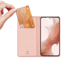 Dux Ducis Skin Pro dėklas, skirtas Samsung Galaxy S23+ dangtelis su atvartu kortelės piniginės stovu rožinis