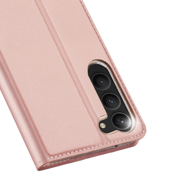 Dux Ducis Skin Pro dėklas, skirtas Samsung Galaxy S23+ dangtelis su atvartu kortelės piniginės stovu rožinis