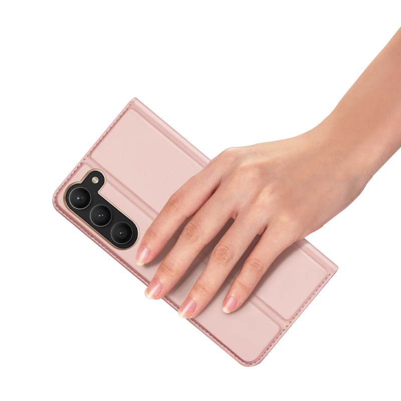 Dux Ducis Skin Pro dėklas, skirtas Samsung Galaxy S23+ dangtelis su atvartu kortelės piniginės stovu rožinis