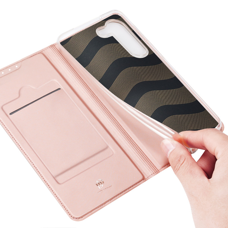Dux Ducis Skin Pro dėklas, skirtas Samsung Galaxy S23+ dangtelis su atvartu kortelės piniginės stovu rožinis