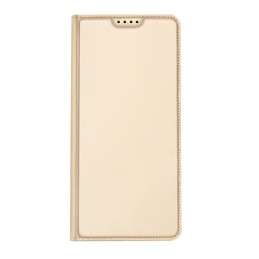 Dux Ducis Skin Pro dėklas, skirtas Samsung Galaxy S23+ dangtelis su atvartu kortelės piniginės stovu auksinis