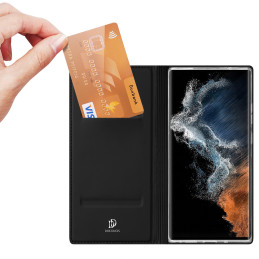 Dux Ducis Skin Pro dėklas, skirtas Samsung Galaxy S23 Ultra dangtelis su atvartu kortelės piniginės stovu juodas