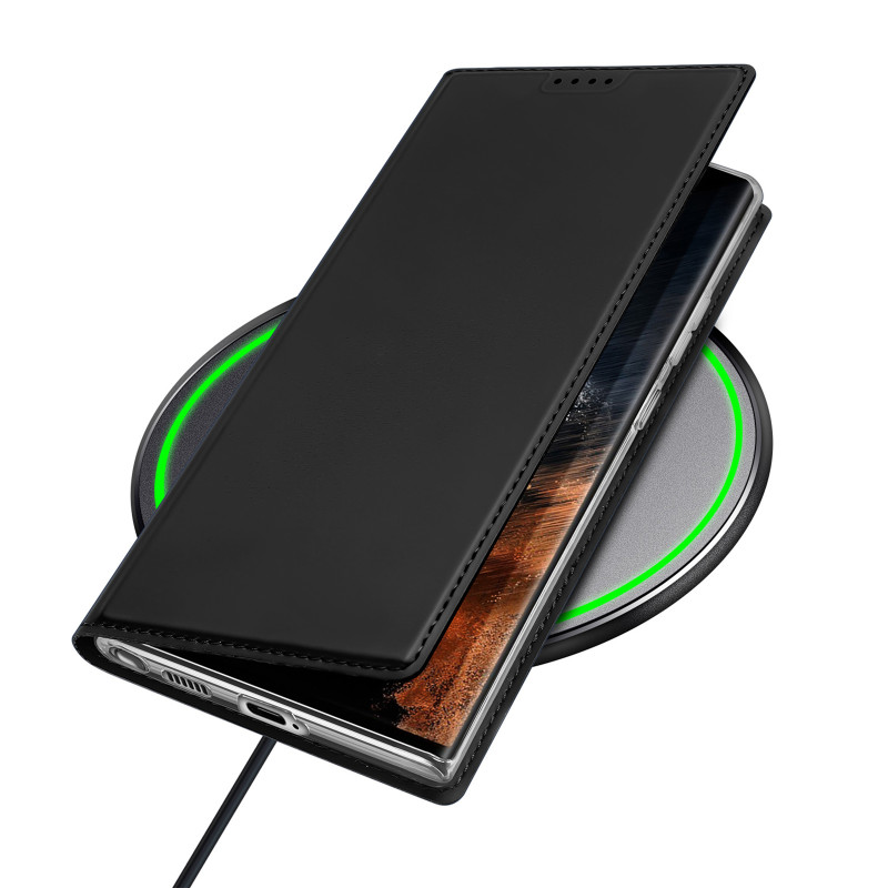 Dux Ducis Skin Pro dėklas, skirtas Samsung Galaxy S23 Ultra dangtelis su atvartu kortelės piniginės stovu juodas