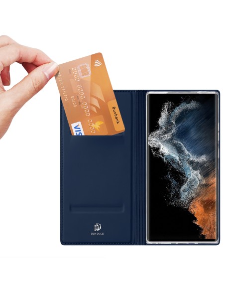 Dux Ducis Skin Pro dėklas, skirtas Samsung Galaxy S23 Ultra dangtelis su atvartu kortelės piniginės stovu mėlynas Dux Ducis Skin Pro dėklas, skirtas Samsung Galaxy S23 Ultra dangtelis su atvartu kortelės piniginės stovu mėlynas