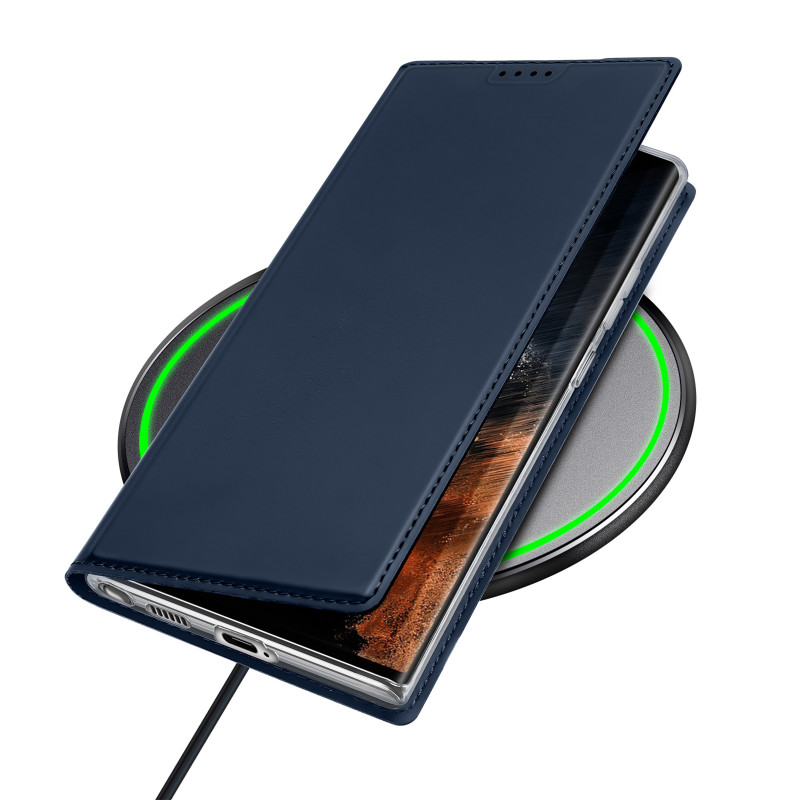 Dux Ducis Skin Pro dėklas, skirtas Samsung Galaxy S23 Ultra dangtelis su atvartu kortelės piniginės stovu mėlynas