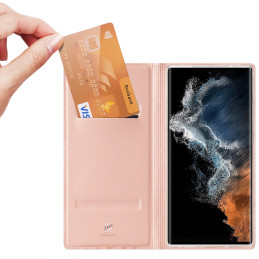 „Dux Ducis Skin Pro“ dėklas, skirtas „Samsung Galaxy S23 Ultra Flip Cover Card Wallet Stand“, rožinis