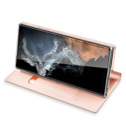 „Dux Ducis Skin Pro“ dėklas, skirtas „Samsung Galaxy S23 Ultra Flip Cover Card Wallet Stand“, rožinis