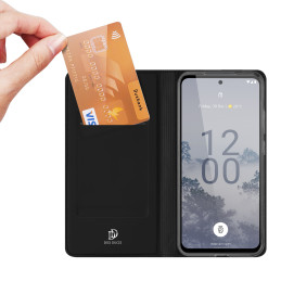 Dux Ducis Skin Pro dėklas, skirtas Nokia X30 dėklas su atvartu kortelių piniginės stovu juodas