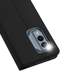 Dux Ducis Skin Pro dėklas, skirtas Nokia X30 dėklas su atvartu kortelių piniginės stovu juodas